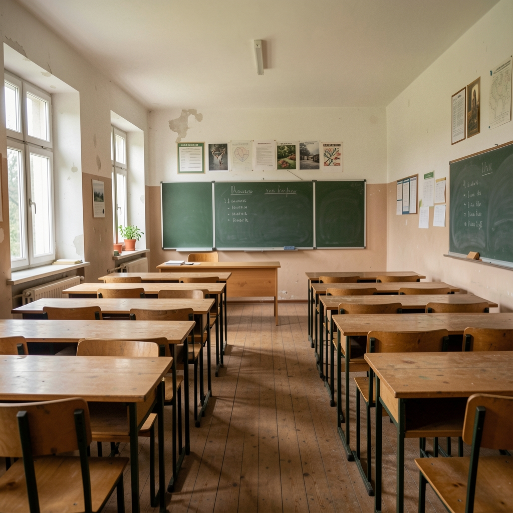 Prazna učionica u ruralnoj školi u Slavoniji koja odražava demografske promjene i pad broja učenika